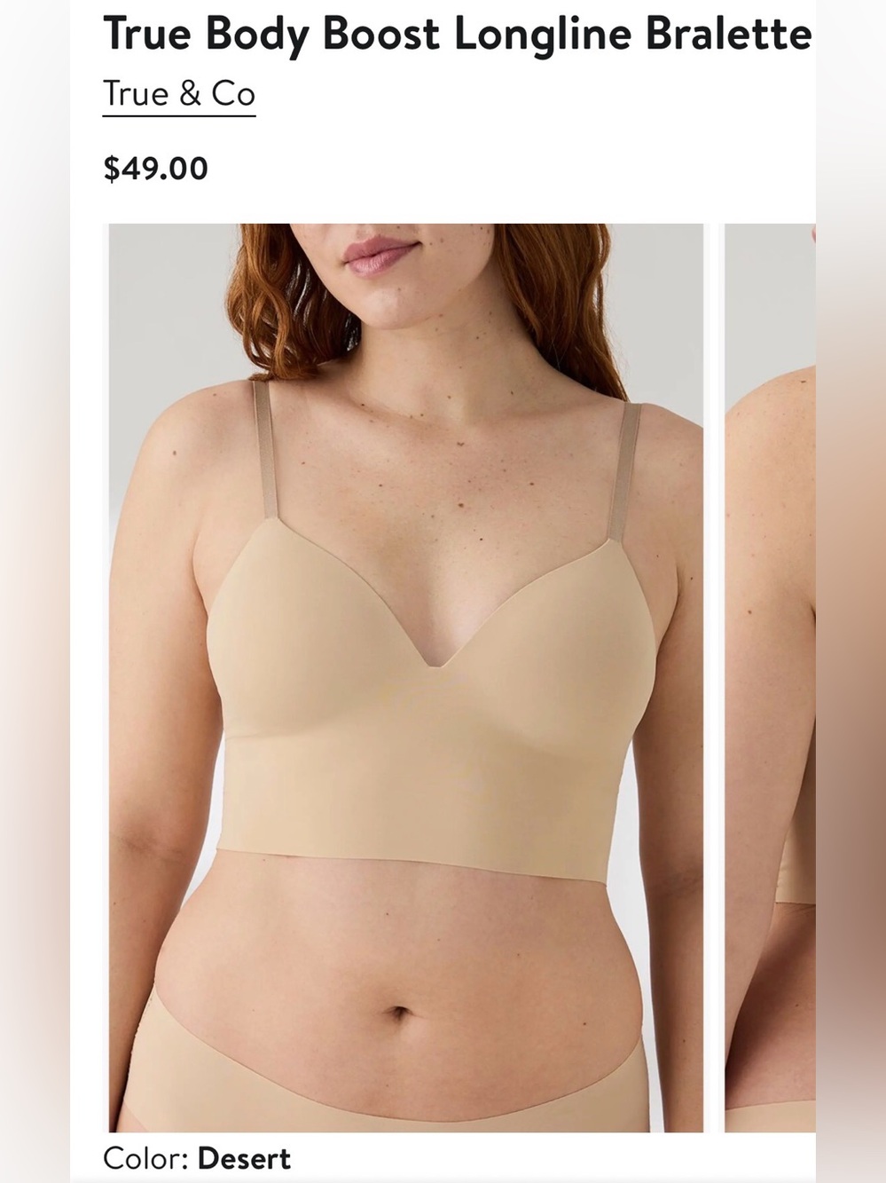 True & Co NEW Size S True Body Boost Longline Bralette Color Desert $49 MSRP
